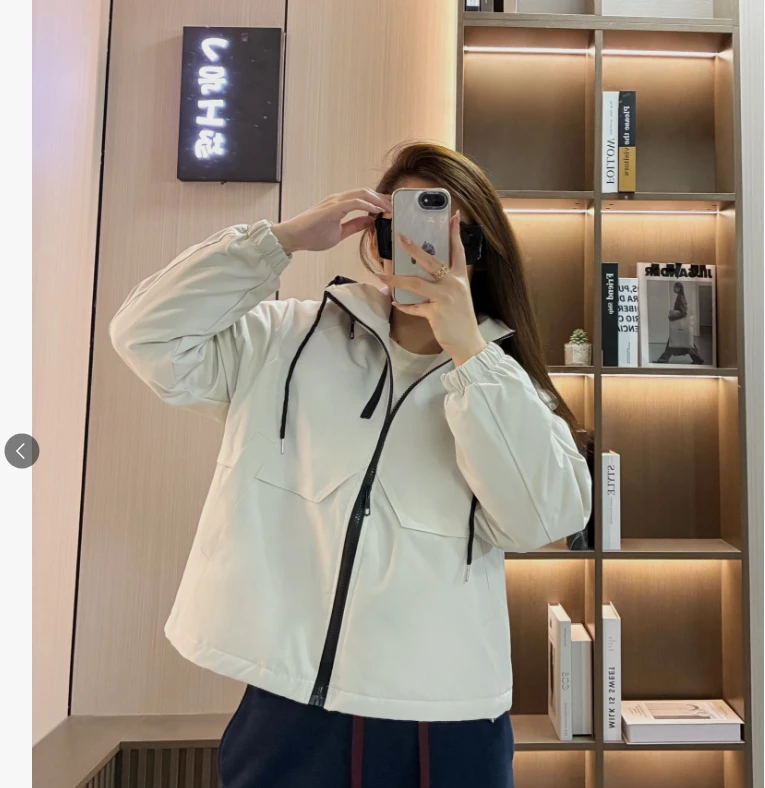25100韩系百搭拼色连帽棉衣外套