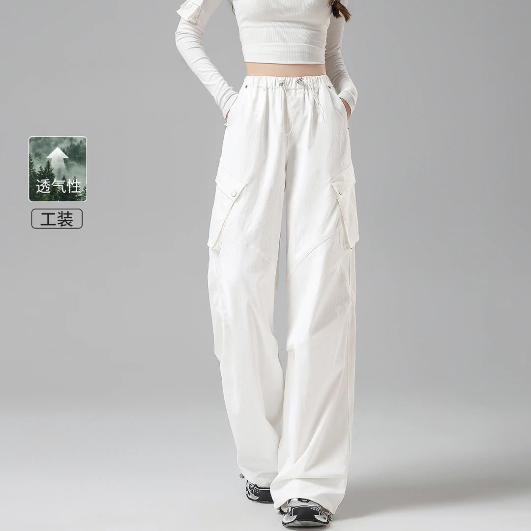 白色工装裤女款2025新款美式秋季巨好看酷飒风休闲宽松阔腿长裤子
