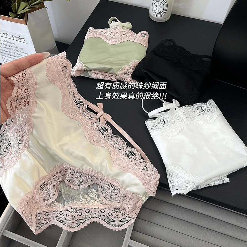 蜜桃后臀薄款丝滑缎面低腰蕾丝内裤女性感无痕三角裤头透气内搭