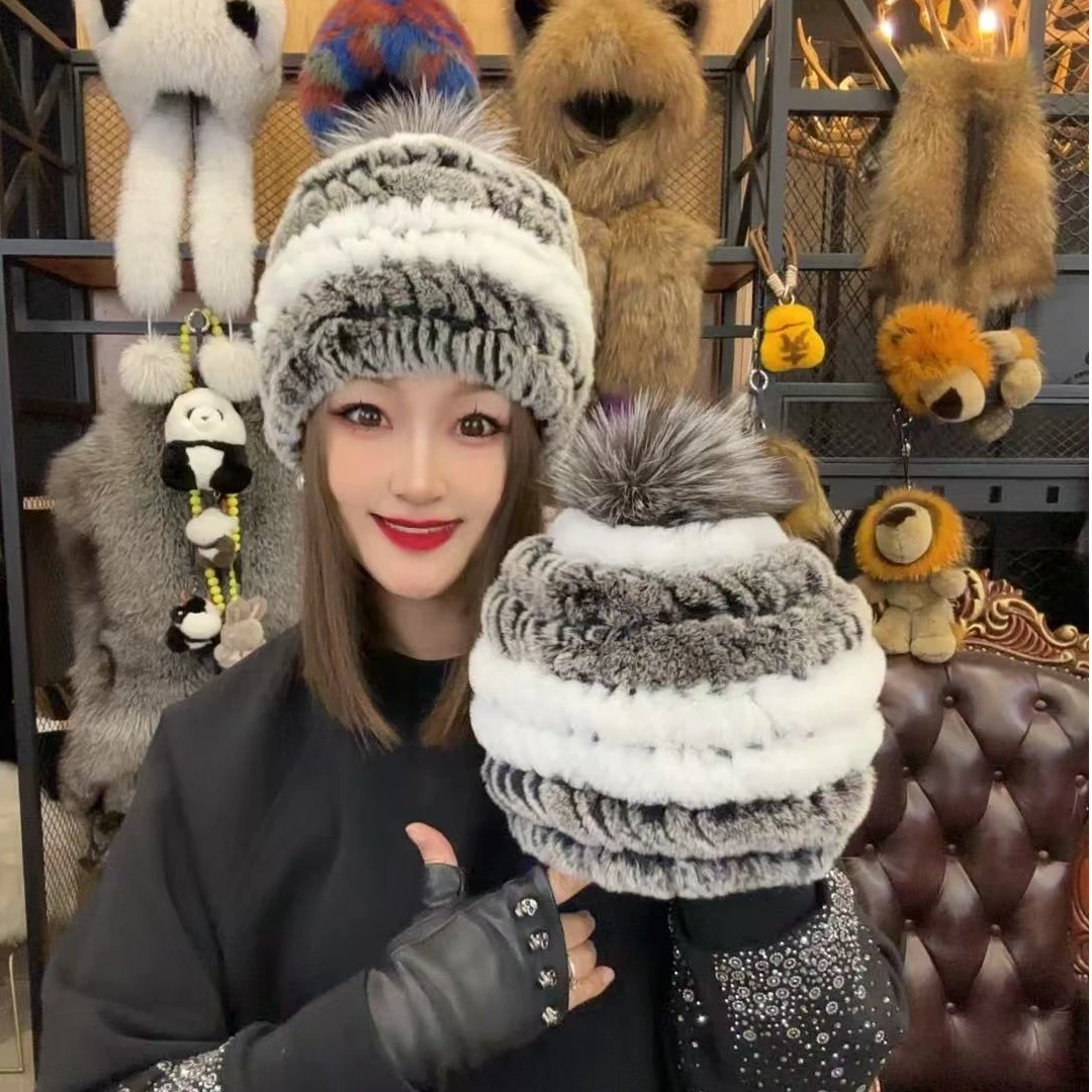 宇之媛  兔毛帽子 编织款帽子 有弹力更舒服 真兔毛更保暖 126