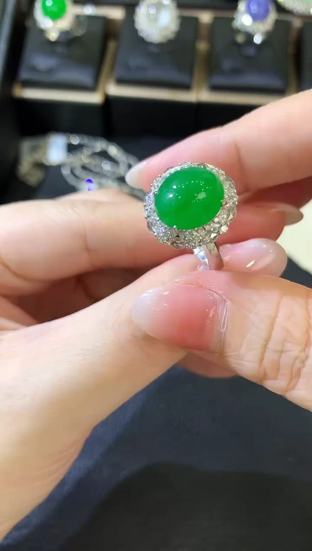 翡翠戒指18K金镶嵌D13 翡翠