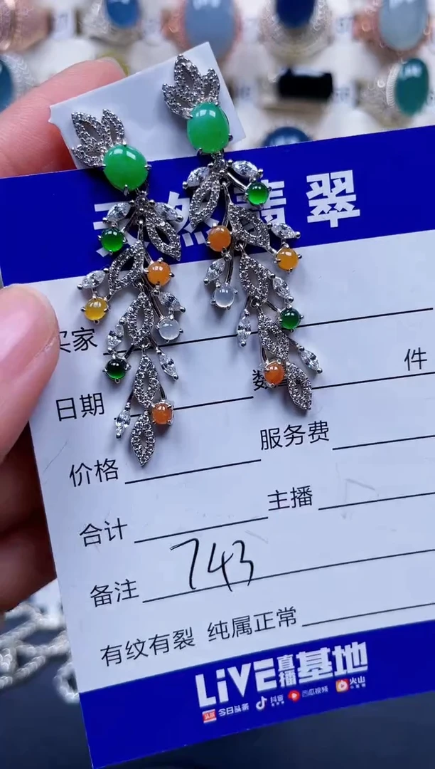 银S925镶嵌翡翠耳饰743