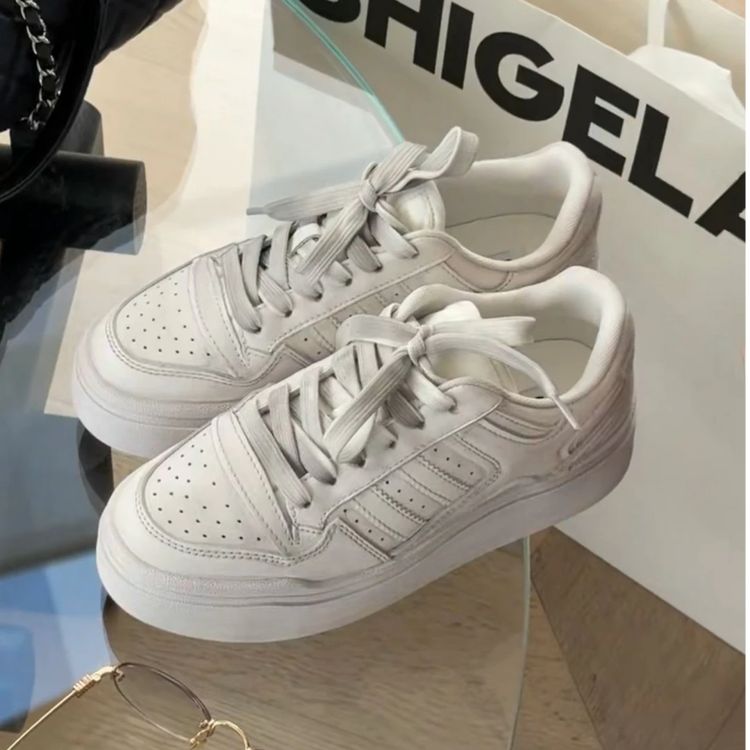 诗歌兰做旧脏脏小白鞋女2025新款轻奢真皮厚底增高休闲鞋219-001