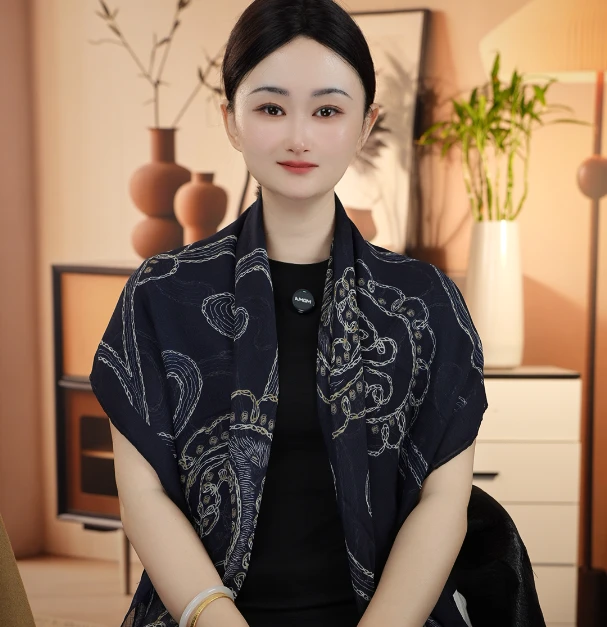 K (绿扣) P26【藏青腰果】 绫绡纱110*110左右方巾夏季防晒方巾