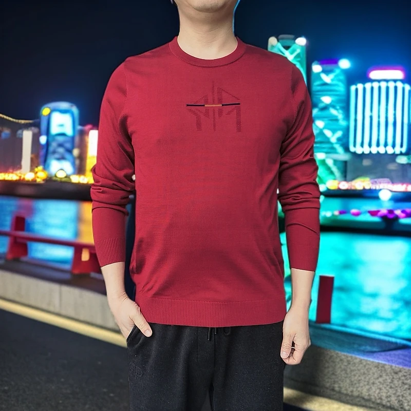 男士春秋款商务休闲时尚潮流经典百搭运动条纹长袖针织衫