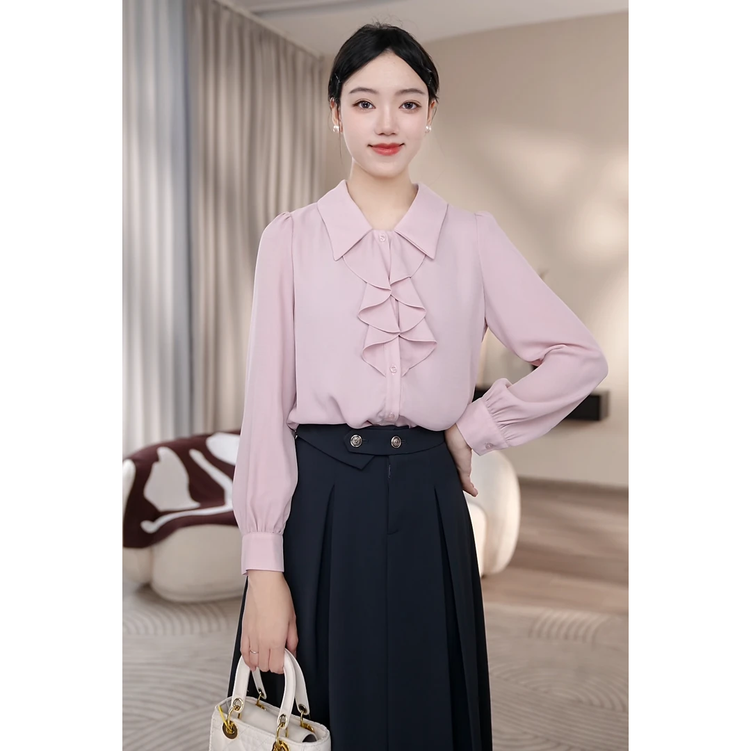 【曼贝】长袖衬衫女小众设计感新款款式气质减龄衬衣8491270【琳琳】