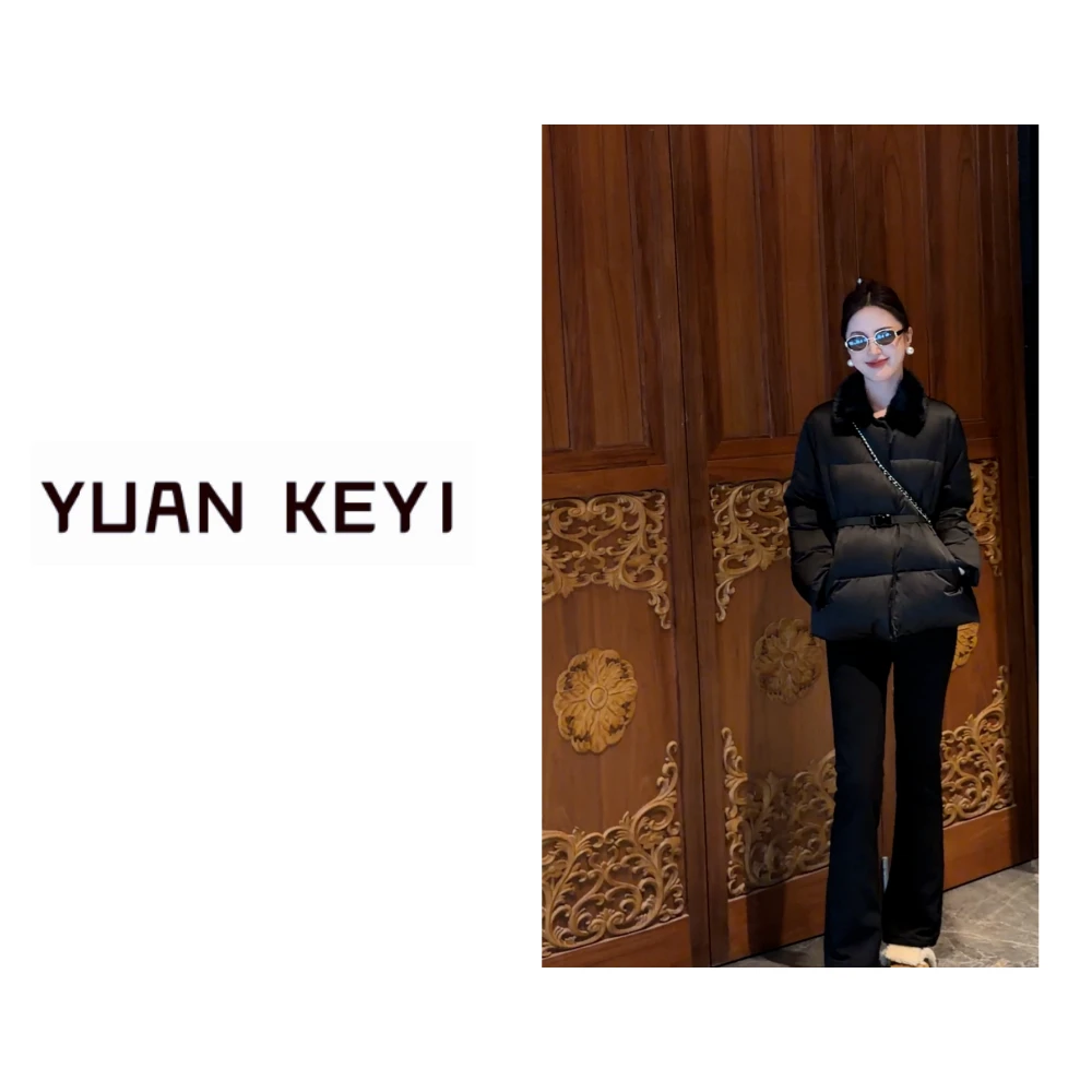 YUANKEYI“亮晶晶”  D家可拆卸水貂毛领桑蚕丝90白鹅绒服