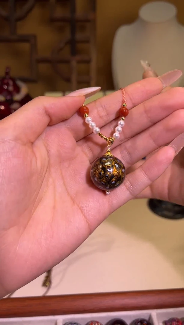 榕城大漆黑金螺钿单珠2.0吊坠