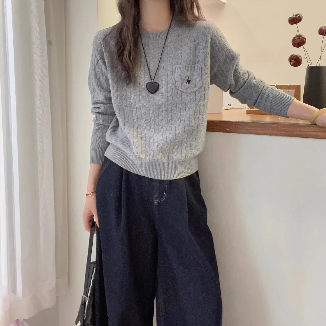 【纯手工刺绣】主播同款100%纯羊毛衫女秋冬加厚毛衣扭花外穿针织衫