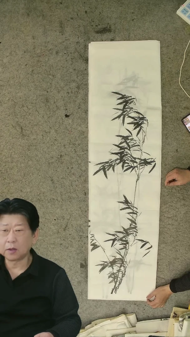 国画四尺对开  墨竹条屏 34*138cm