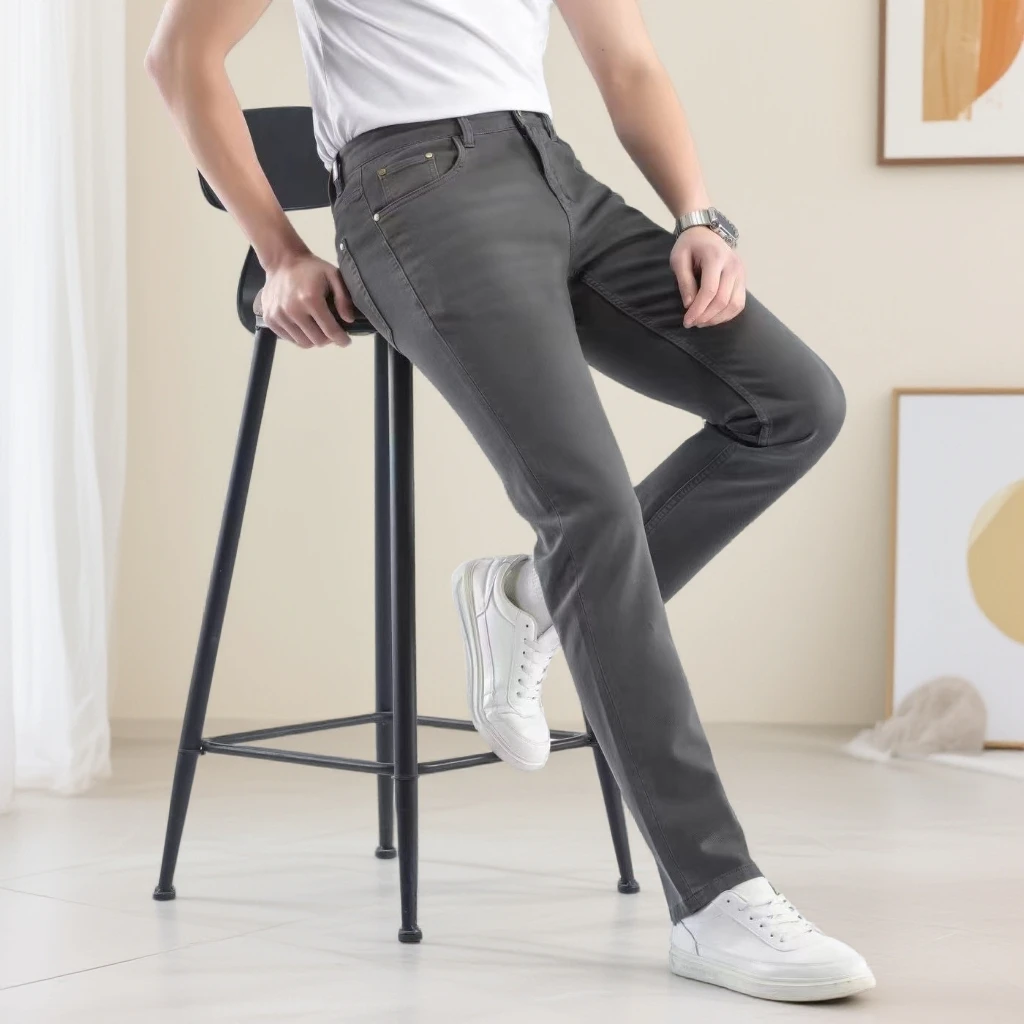 【四季可穿】奥特莱斯成衣染商务中国风小直筒休闲裤潮流牛仔裤百搭