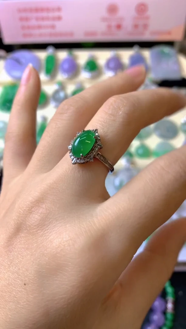 银S925镶嵌戒指翡翠喜****4戒指