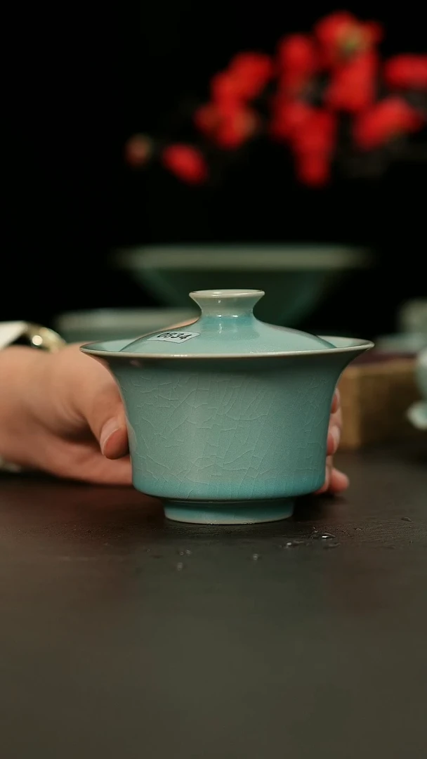 摆件敬*汝宋汝瓷两才盖碗0834