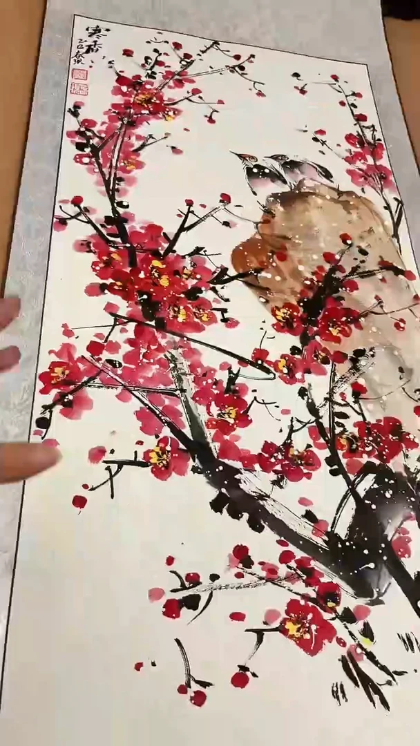 国画李春现/现场梅花/三尺竖白