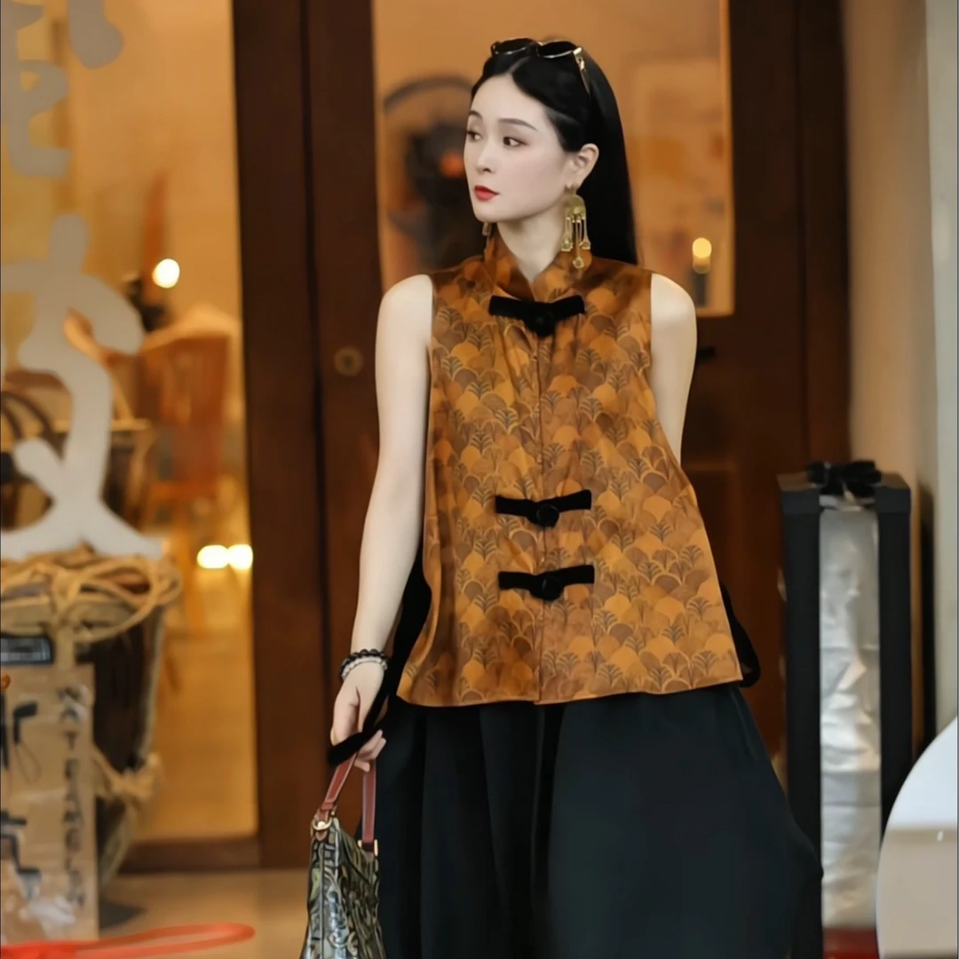 【墨染金枝】新中式红云纱香云纱墨染金枝马甲桑蚕丝中式马甲上衣