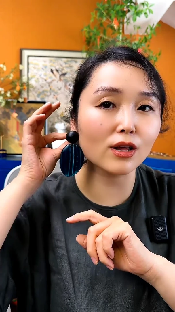 纯铜925银无蓝中带绿木耳饰