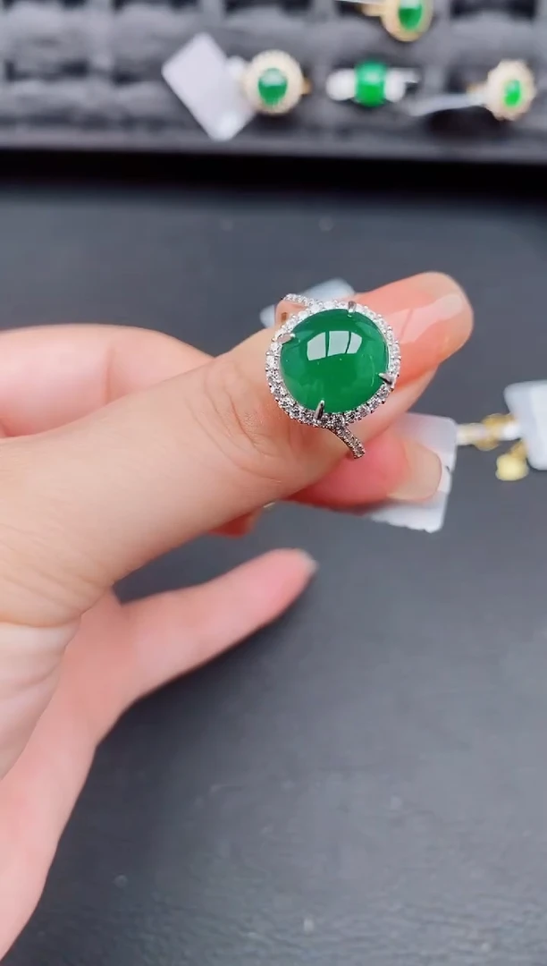 翡翠戒指银S925镶嵌天然a货翡翠455