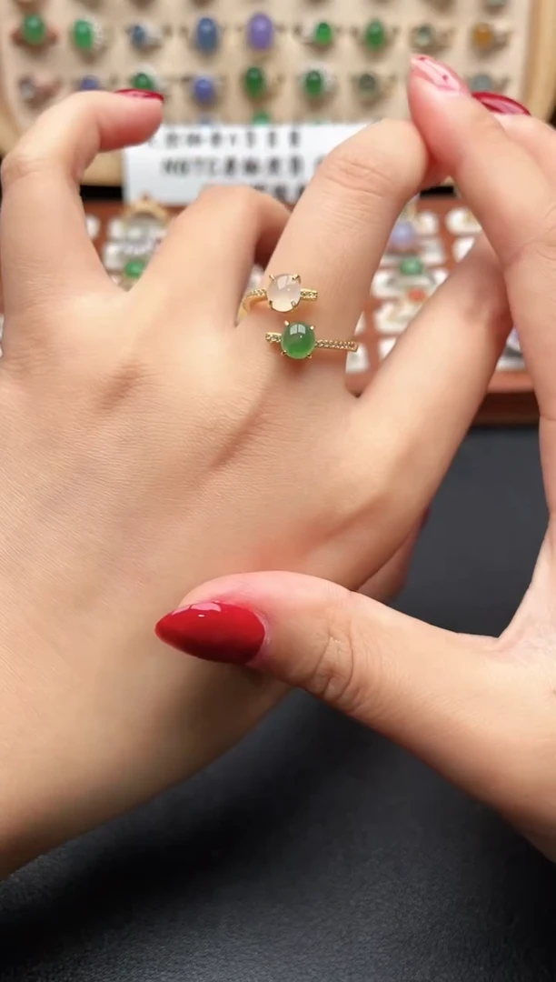 银S925镶嵌戒指翡翠一物一证一礼盒