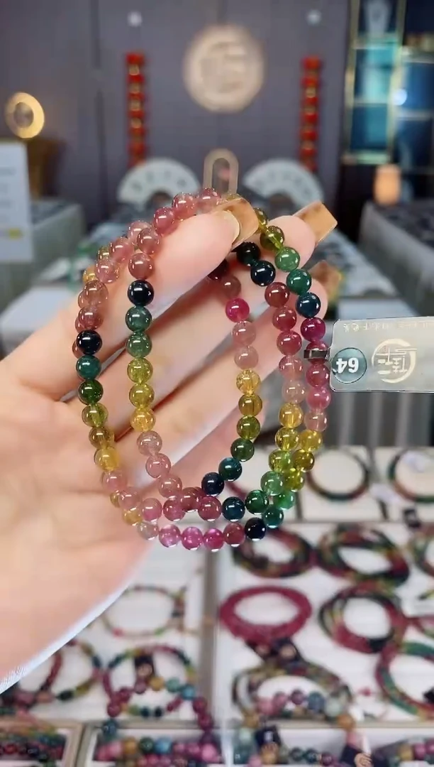 未镶嵌收藏级透体老矿碧玺三圈手串5mm+碧玺dan多样性发一条