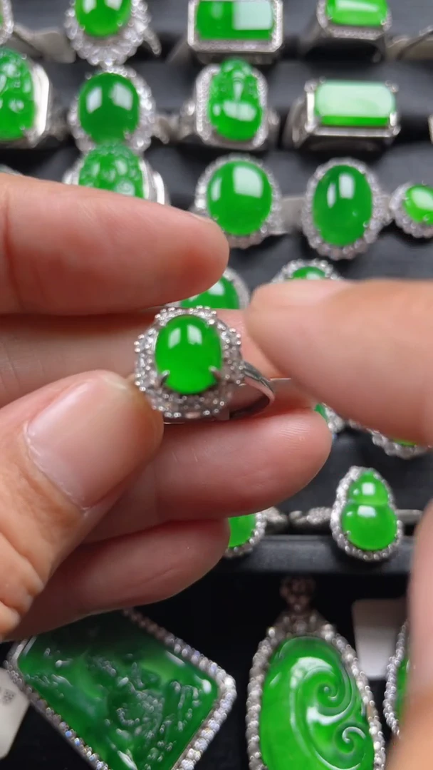 银S925镶嵌戒指翡翠翡翠