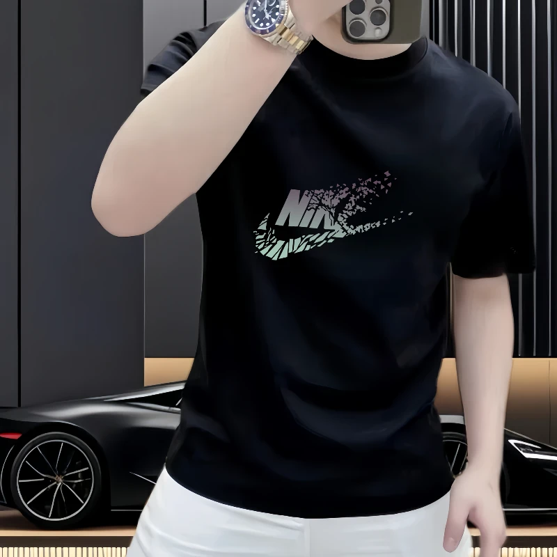 2025高品质赛络纺男士纯棉短袖休闲T恤百搭潮牌圆领潮流上衣220克