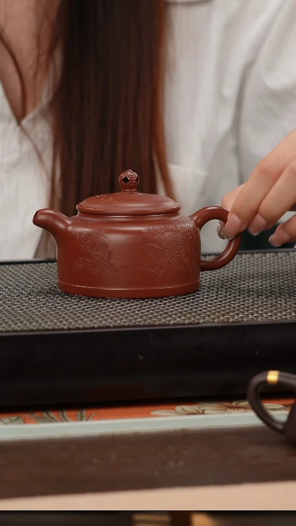 茶壶紫砂朱泥大红袍长乐未央刻绘德钟160cc