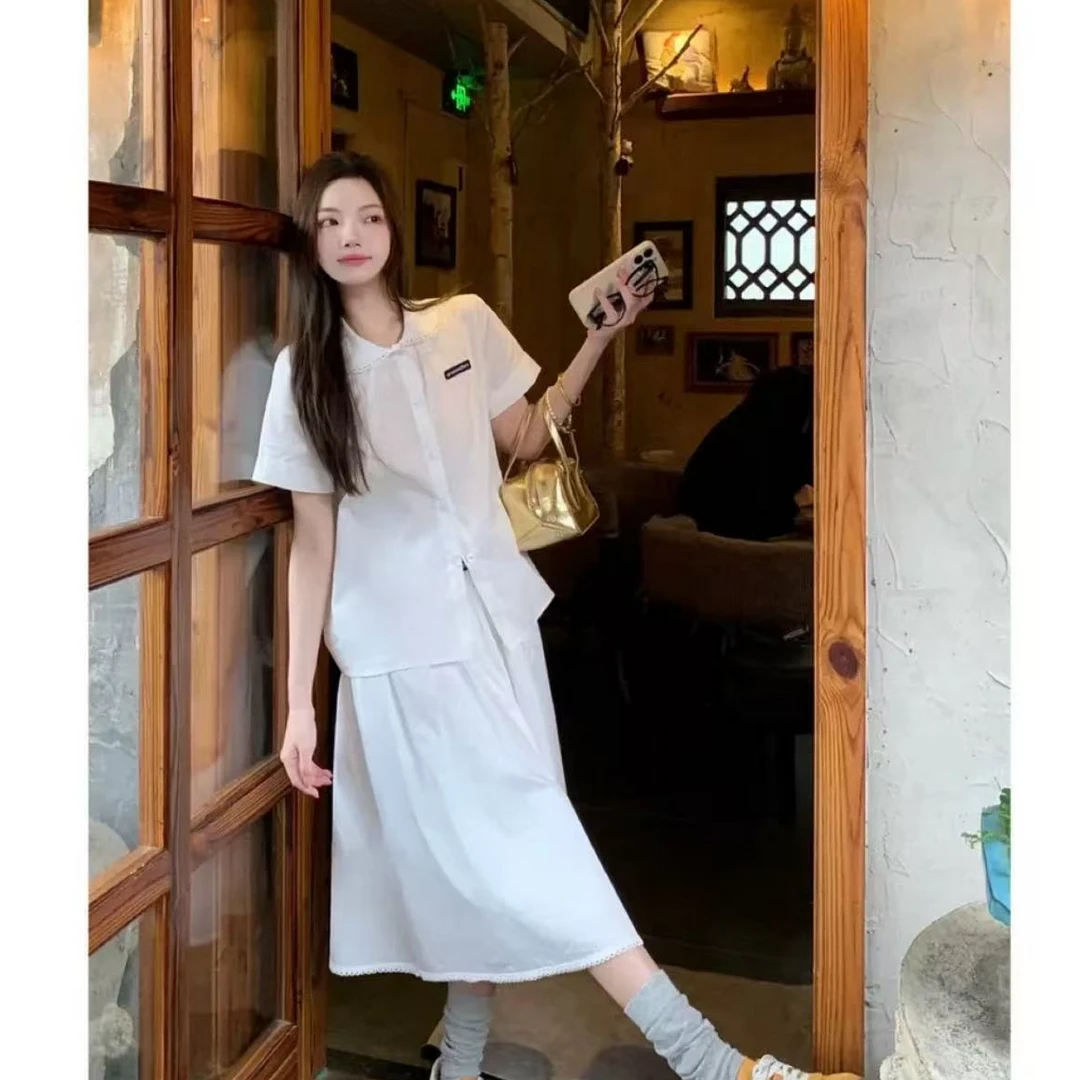 【093】【正确字母】M+的花边衬衫+半身裙套装