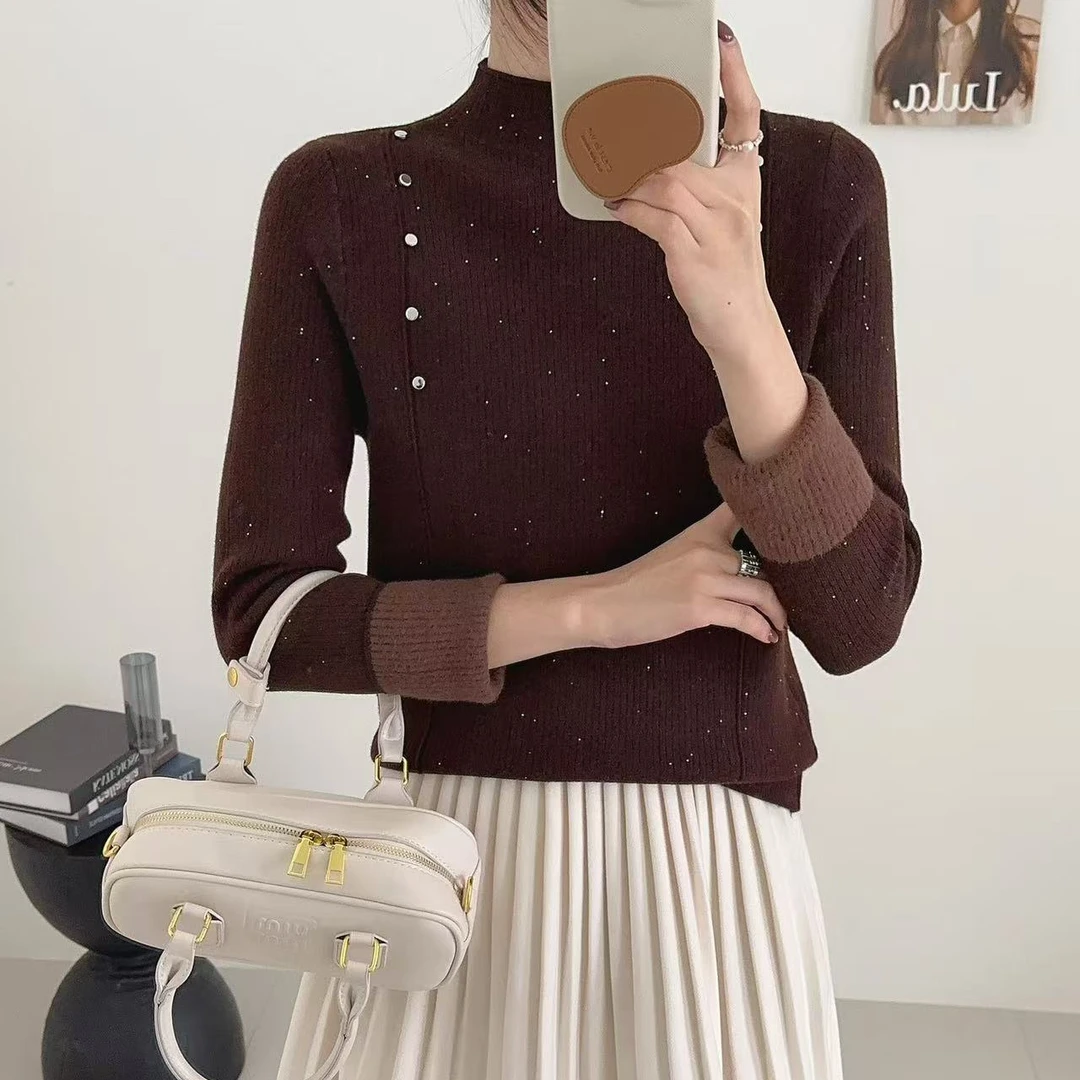 裤通勤保暖百搭毛针织衫洋气轻奢打底衫上衣时尚蕾丝半高领中老年