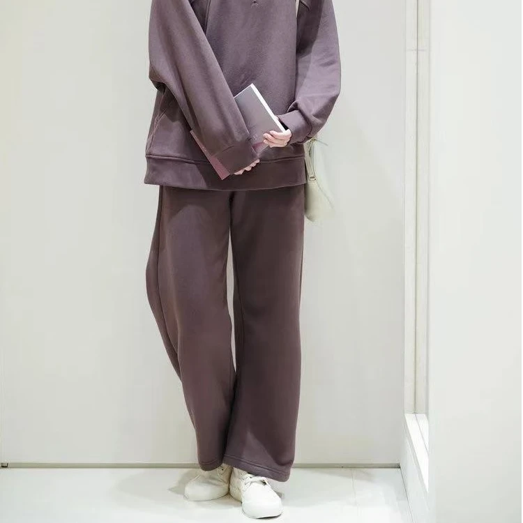 D 【禾】冬季环保种植棉牦牛拉绒针织布弧形抽绳裤