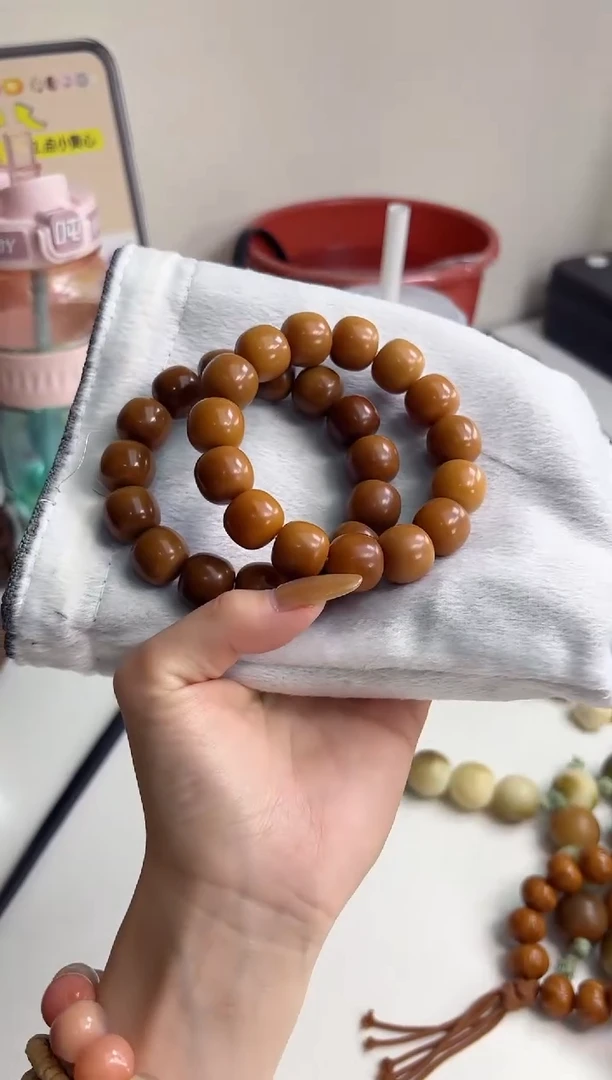 手串菩提根/象牙果沐e88焦糖咖啡干磨桶珠14*15mm手串随机