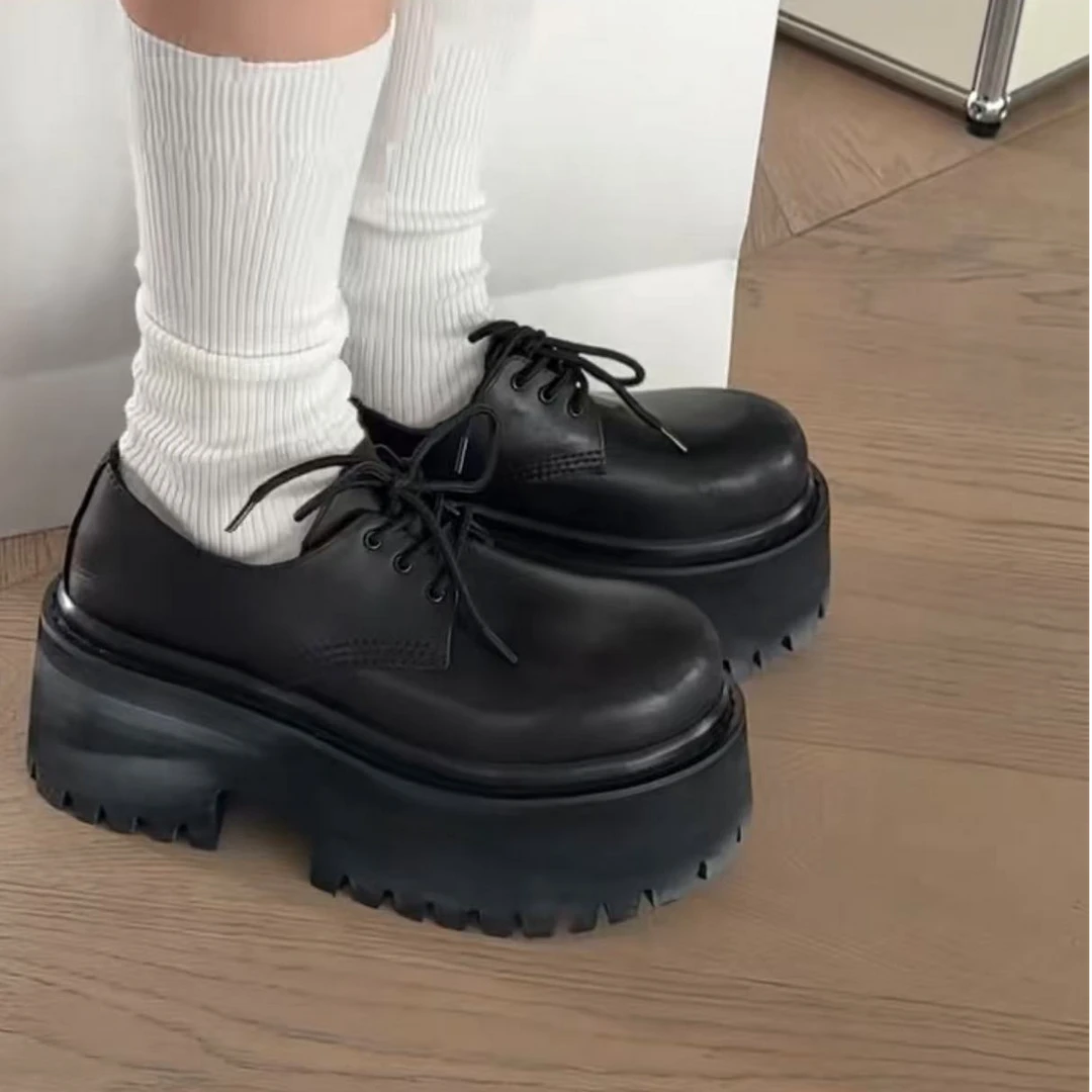 诗歌兰女鞋2025新款真皮英伦风厚底增高穆勒皮鞋9603-8