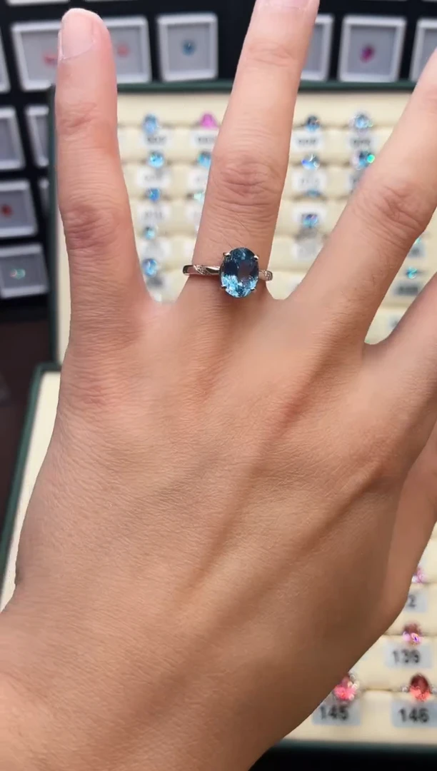 银S925镶嵌戒圈海蓝宝石1111