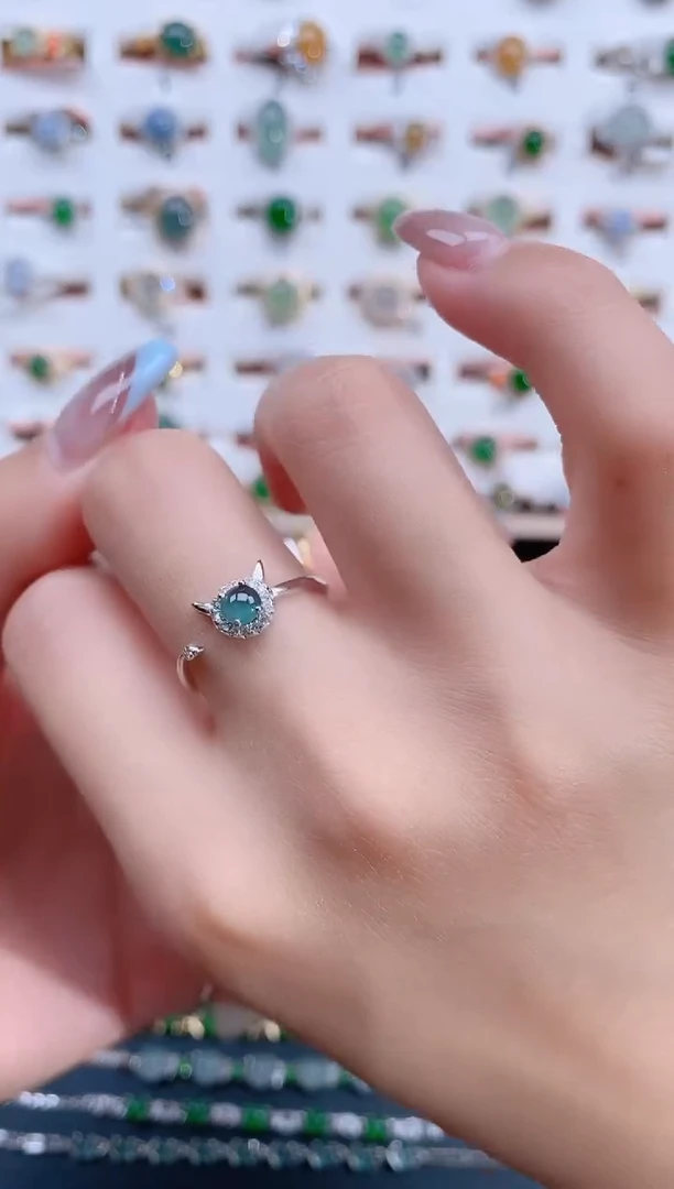 翡翠戒指银S925镶嵌天然翡翠