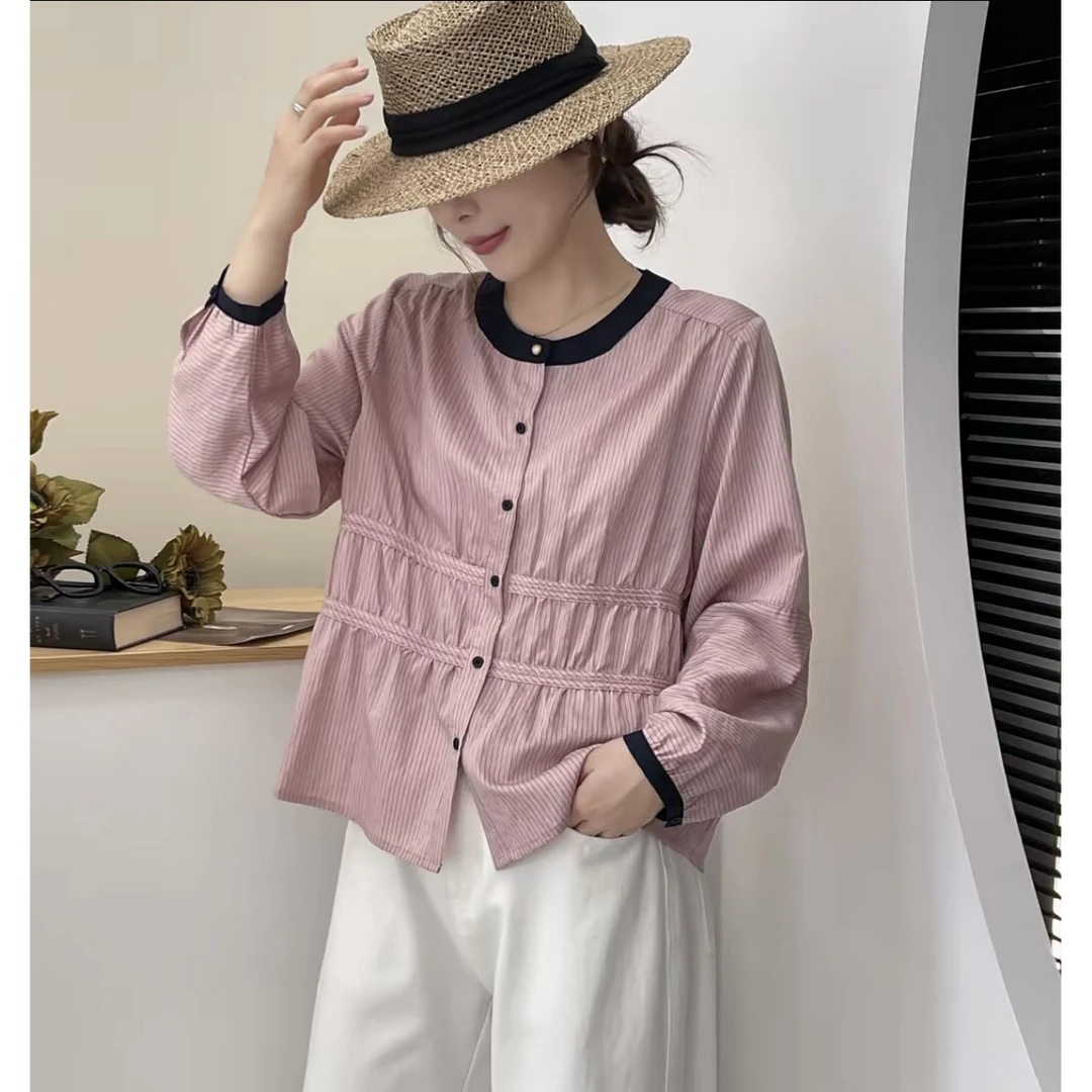 夏季新款百搭气质天丝圆领长袖女式小衫25DAK0883