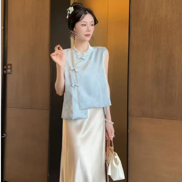 夏季新中式国风立领马甲女时尚气质复古显瘦百搭上衣女马夹潮