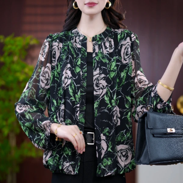 2025新款丹花绘梦洋气开衫女衬衫外套薄款防晒衫外搭空调衫夏