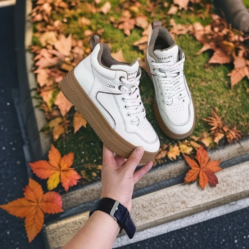 高帮加棉休闲运动板鞋女鞋防磨厚底休闲单鞋四季鞋舒适百搭489342