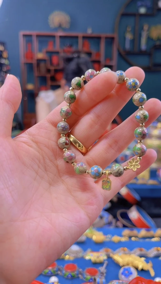 非遗景泰蓝手串 工美 磨光 0.8 米色