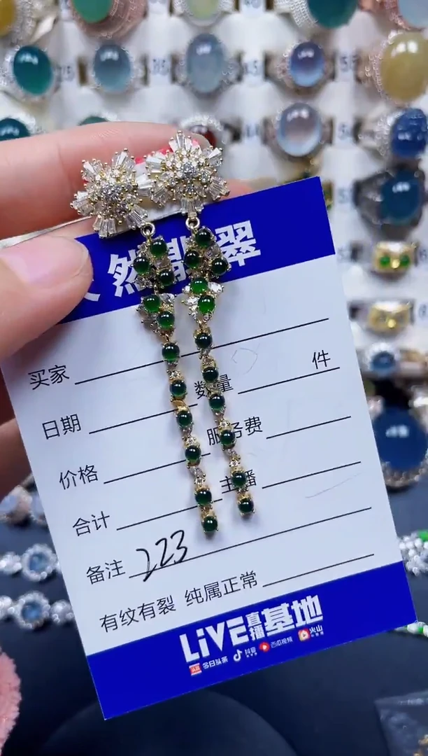 银S925镶嵌翡翠耳饰223