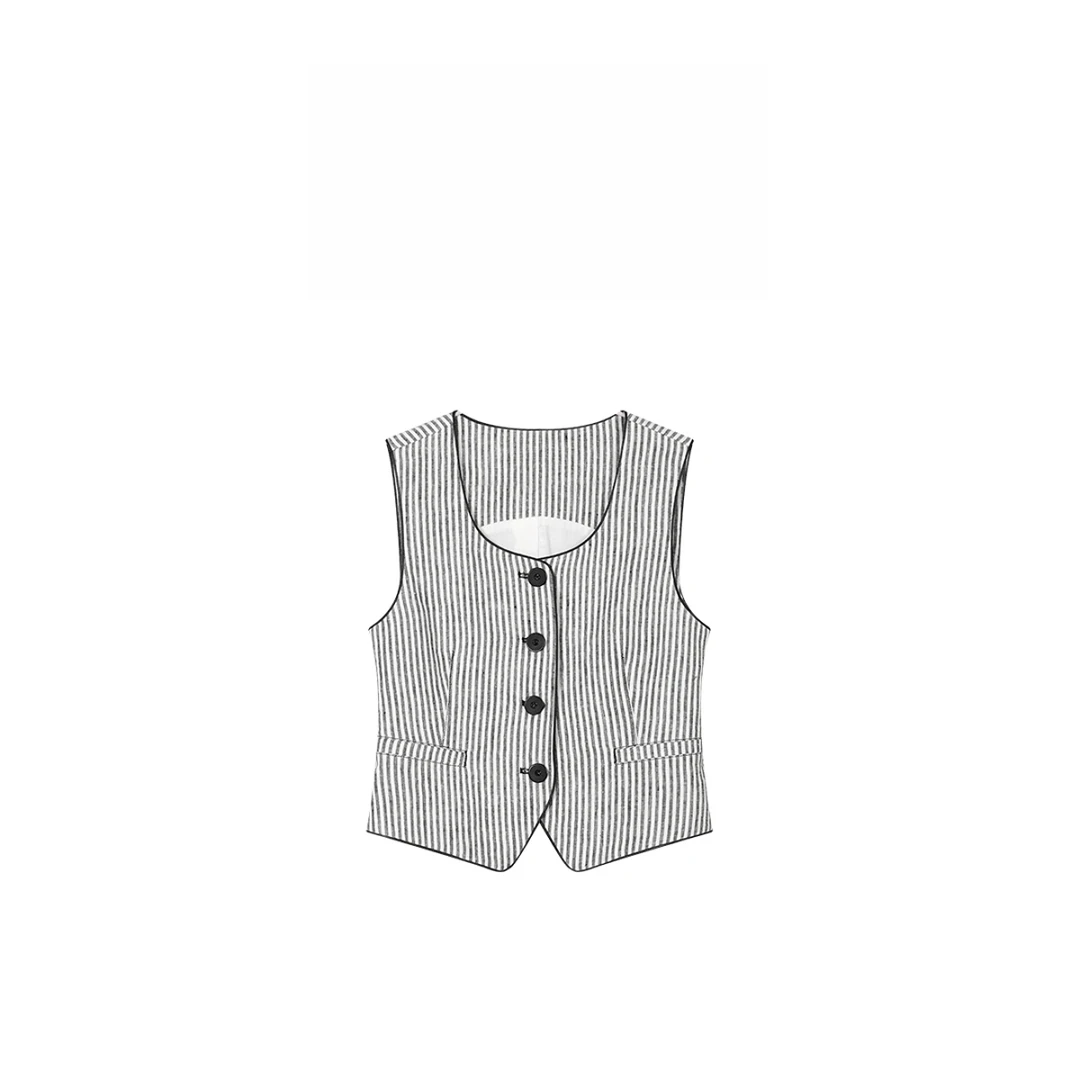 【晴大大专属】轻奢通勤风气质条纹开衫马夹 18797