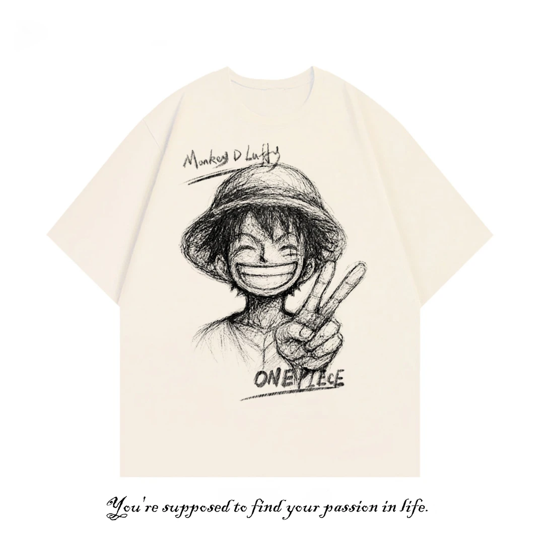 〖印花路飞〗纯棉宽松设计高级感纯棉短袖男士T恤痞帅透气印花工艺