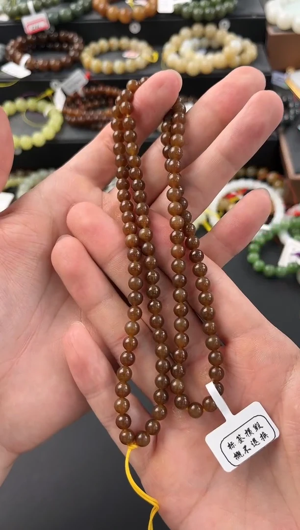 手串未镶嵌和田玉且末金山纯糖108项链卡6微色差（深）
