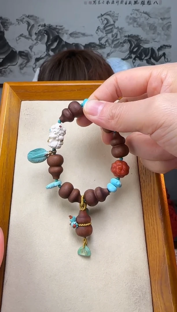 【闪购商品】檀香木手串18K金镶嵌时尚百搭A1719