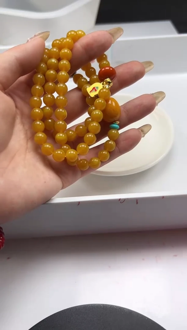 蜜蜡颈饰未镶嵌w2613鸡油黄蜜蜡*8mm成品*一条