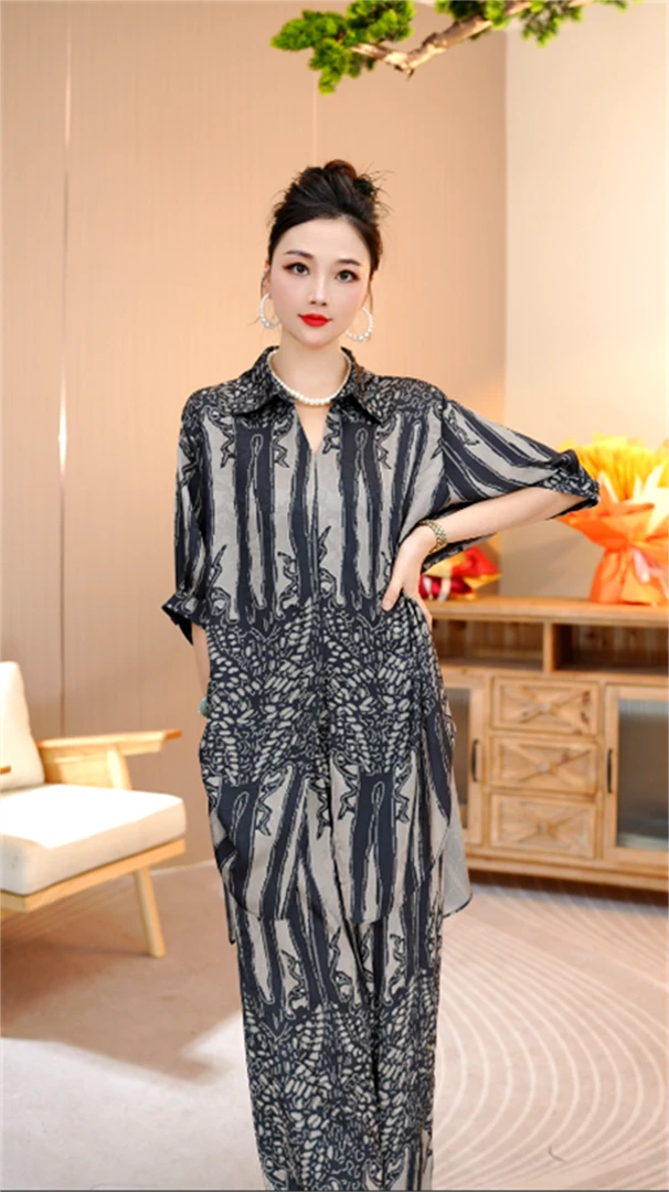 夏款上新【月升】减龄高端休闲洋气上衣大码宽松裤子套装-7758#