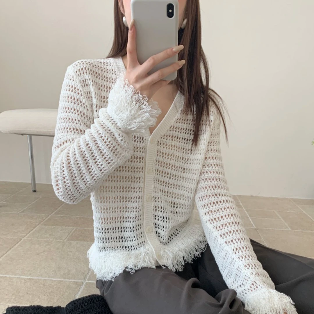 【素简.970197】秋冬新款特种纱流苏肌理感开衫女装上新针织衫