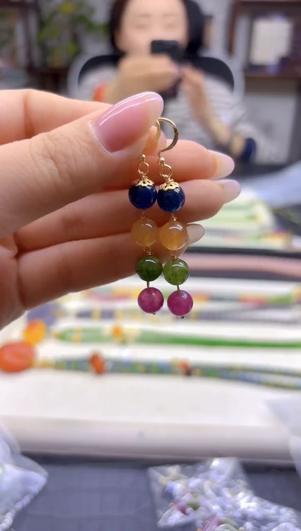 14K金镶嵌耳饰西瓜碧玺DIY款E58