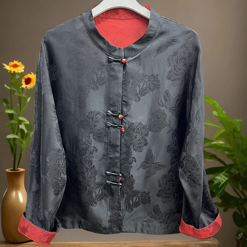 新中式双面穿重工提花外套时尚长袖妈妈装上衣151