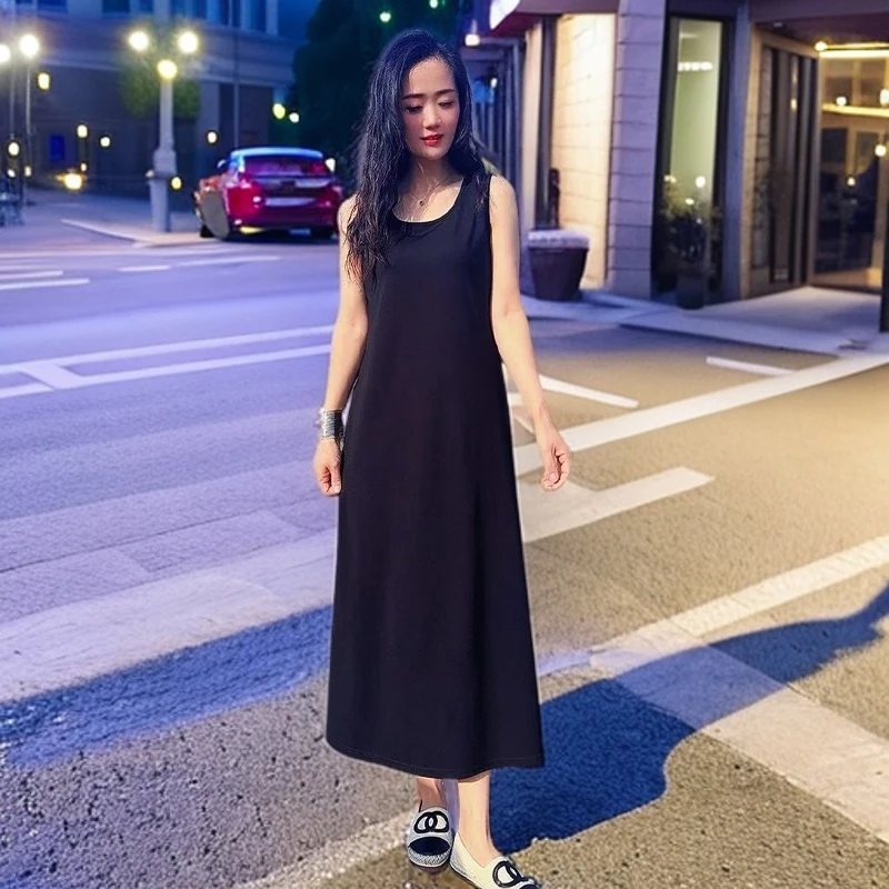 2025老钱风松驰感女装贵气连衣裙中长款背心裙显瘦百搭打底连衣裙