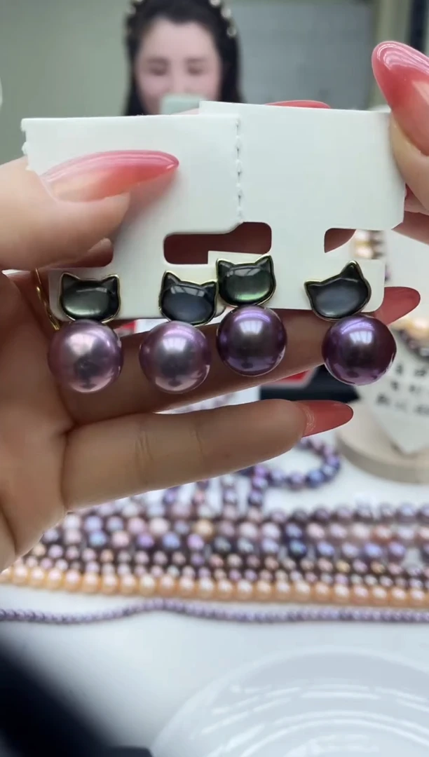 未镶嵌耳饰淡水珍珠紫色系猫猫耳饰